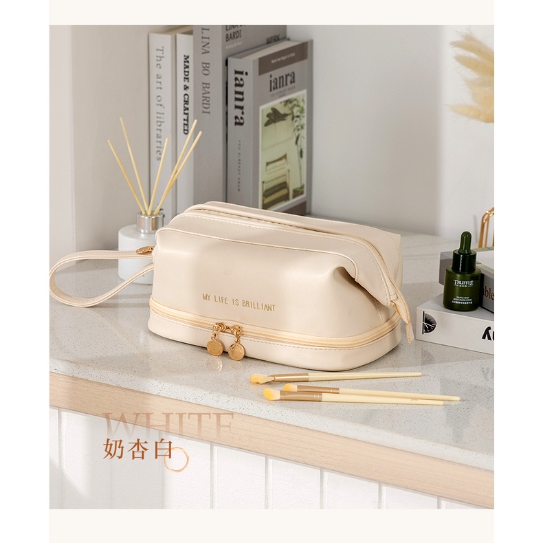 Túi Da PU Đựng Mỹ Phẩm Cỡ Lớn Tiện Dụng Khi Đi Du Lịch