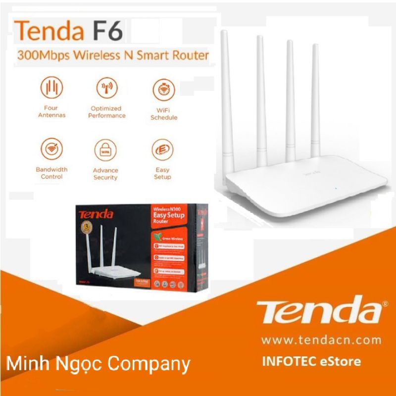 Bộ Phát WiFi 4 Râu 300Mbps Tenda F6 Bản Quốc Tế( Tiếng Anh ) - ADNT PP ( giá rẻ ) - Sản phẩm chính hãng