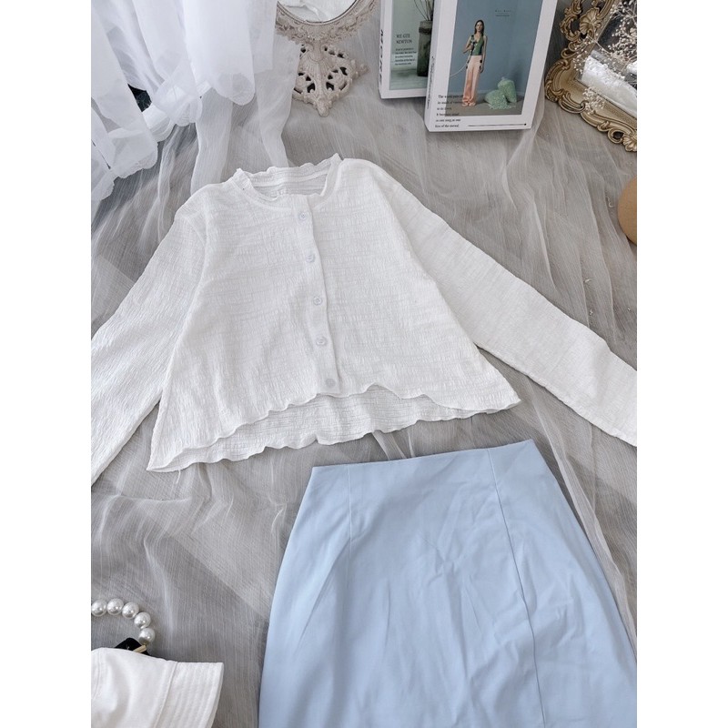 Set áo thun trắng + chân váy xanh(Chuyên sỉ )