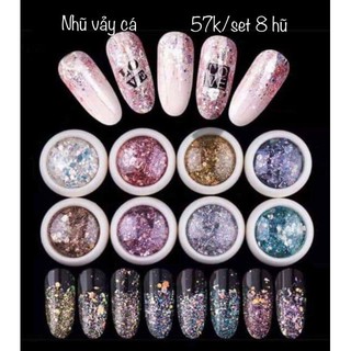 Nhũ kim tuyến nail 8 màu siêu sáng 8 hũ