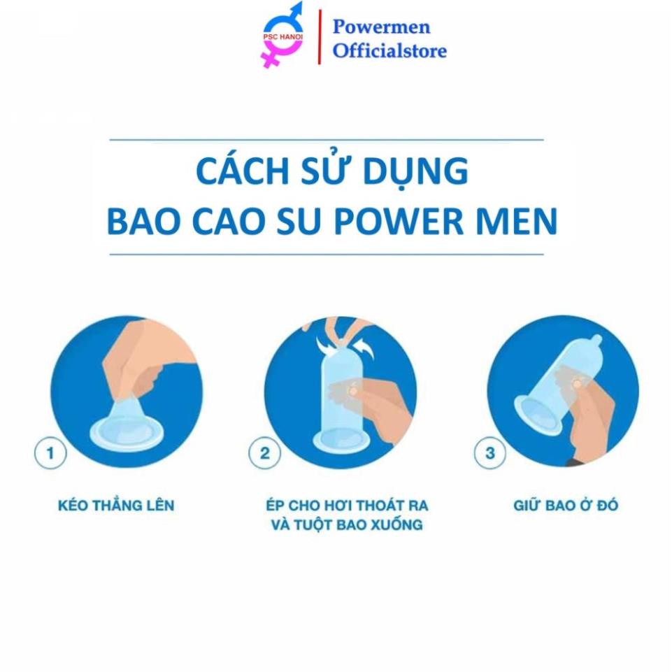 Bao cao su POWERMEN gân gai tăng khoái cảm kéo dài thời gian có 9% Benzocain hạn chế xuất tinh sớm 12 bao