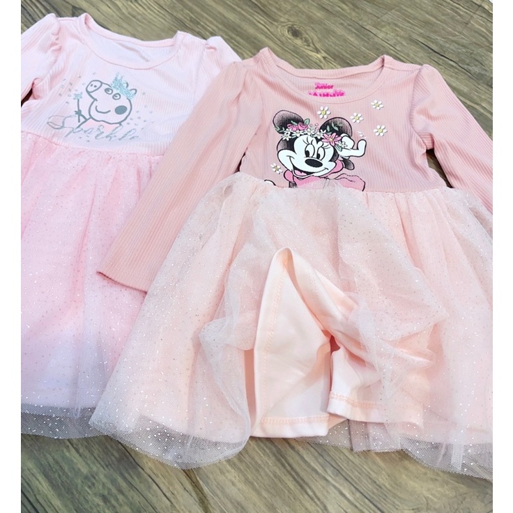Xinh Yêu Váy/Đầm chân ren voan kim tuyến dư xịn Heo Peppa Minie dài tay bé gái dáng công chúa thu đông