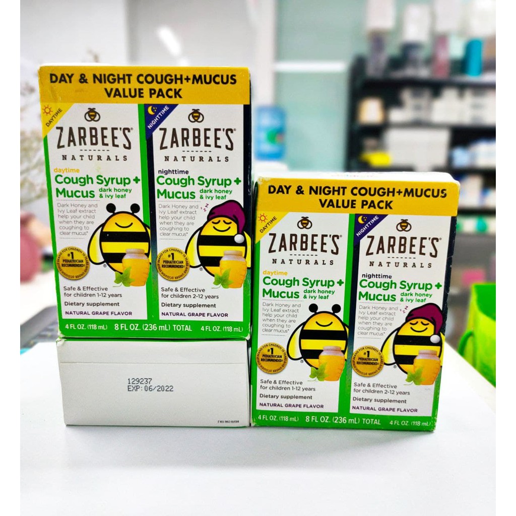 Siro Zarbees Cough Syrup + Mucus - tiêu đờm 118ml ngày và đêm