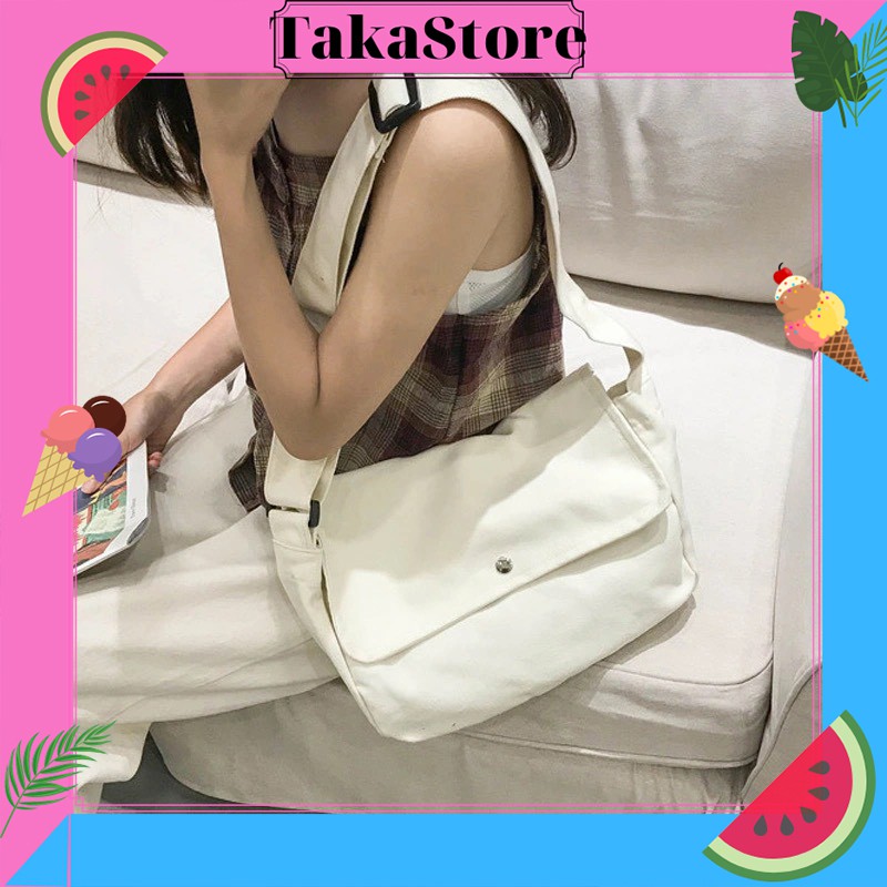Túi vải canvas đeo chéo tote cao cấp giá rẻ phong cách Hàn Quốc ULZZANG