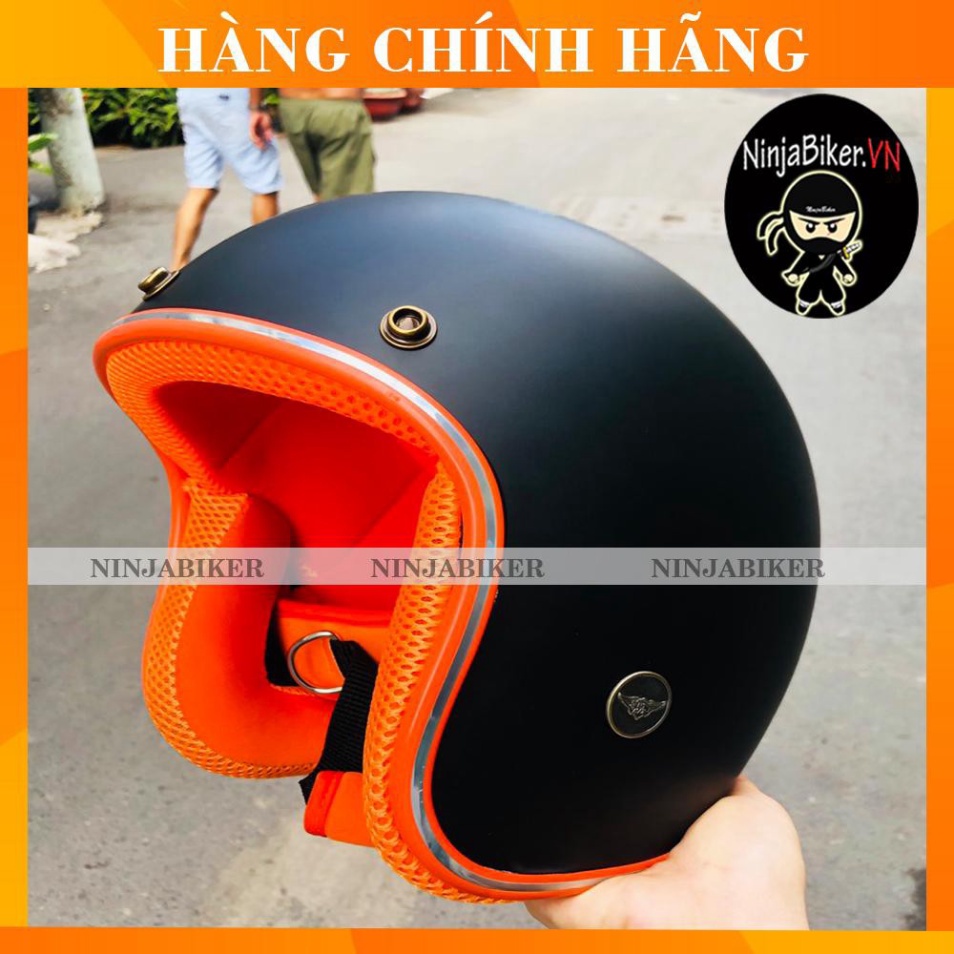 Nón Bảo Hiểm Đen Nhám Lót Cam Chính Hãng - FREESHIP