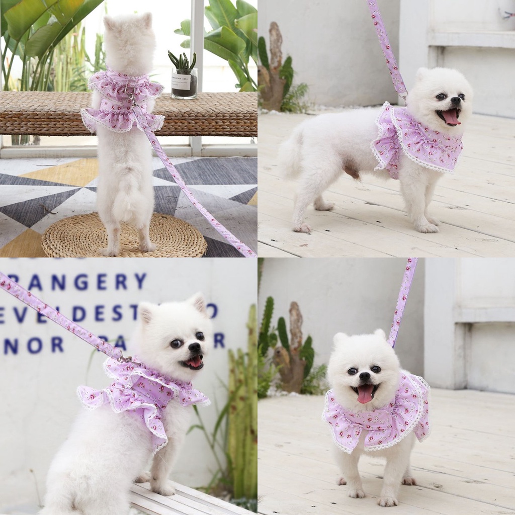 Áo Yếm Phối Ren In Hoa Dễ Thương Cho Thú Cưng