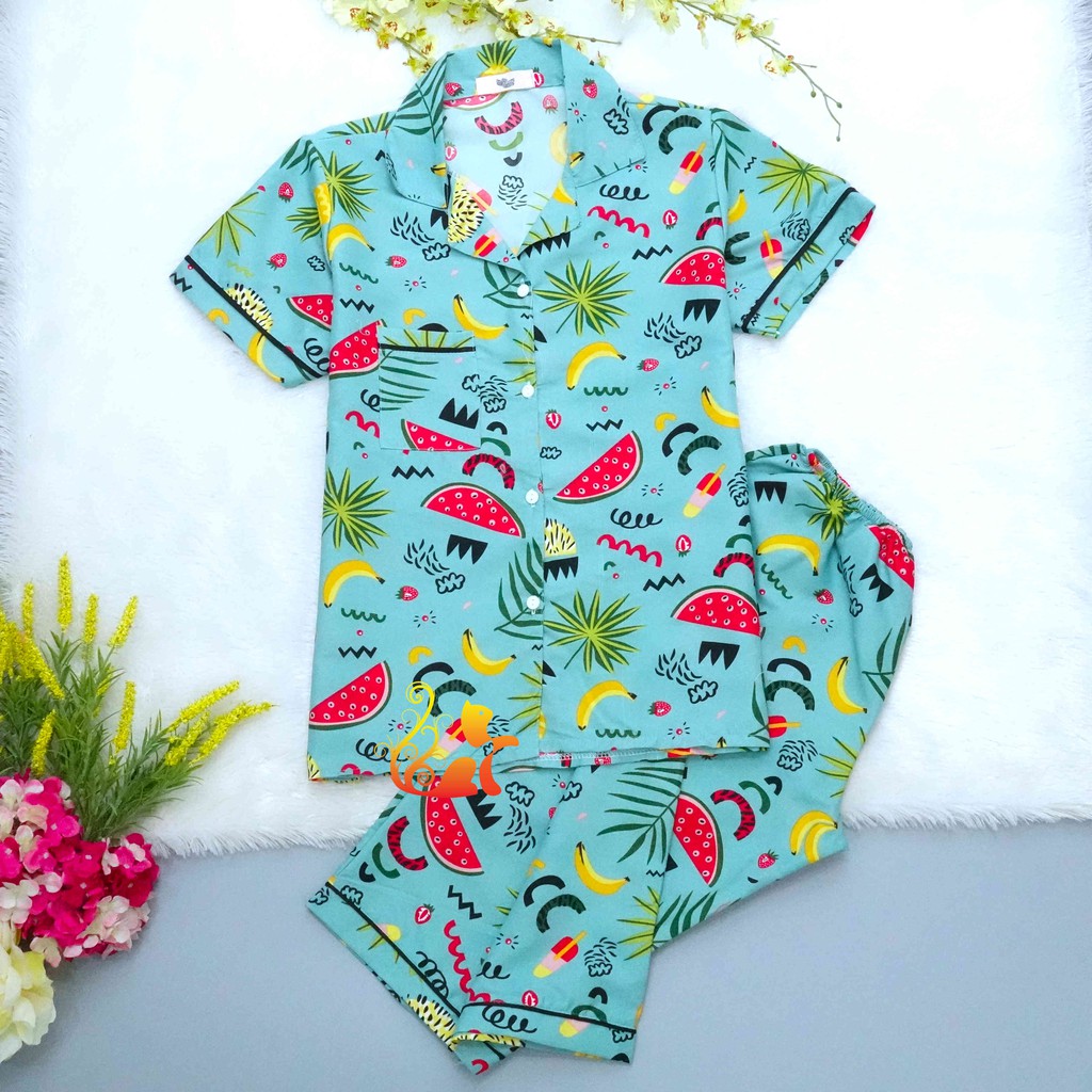 Đồ Bộ Mặc Nhà "Dứa - Dưa hấu" Pijama Kate Thái Quần Lửng - Dưới 58kg.