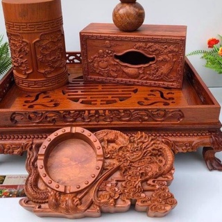 Gạt tàn gỗ khắc rồng