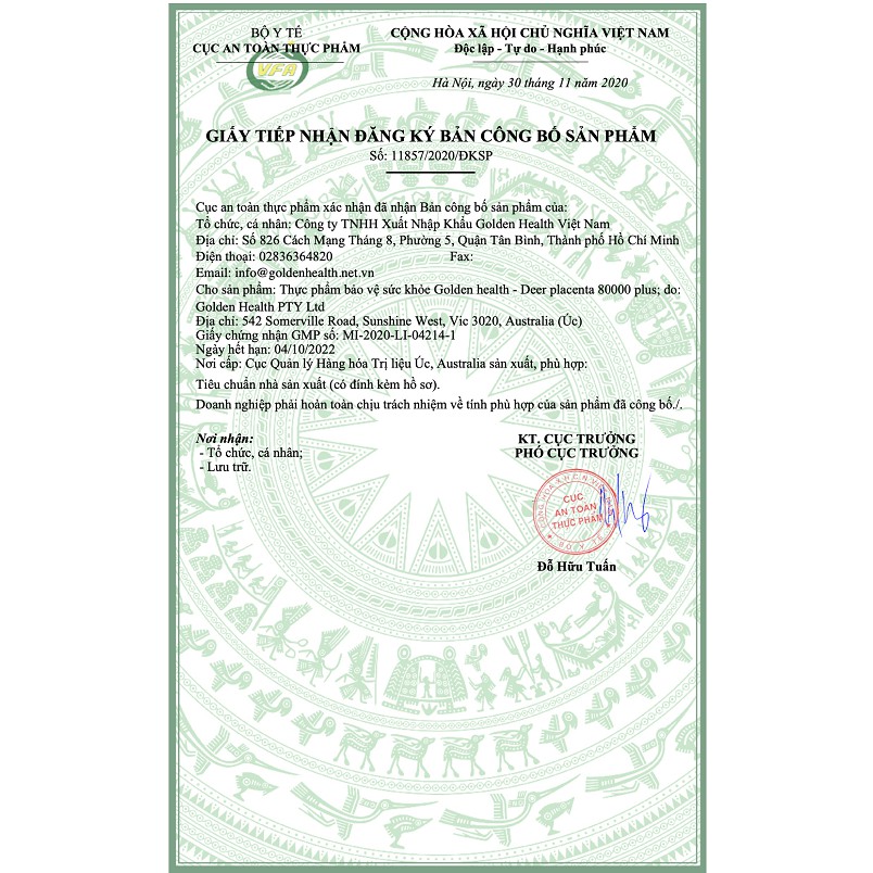 [GOLDEN HEALTH] Viên uống nhau thai nai - Deer Placental 80000 plus hộp 100 viên