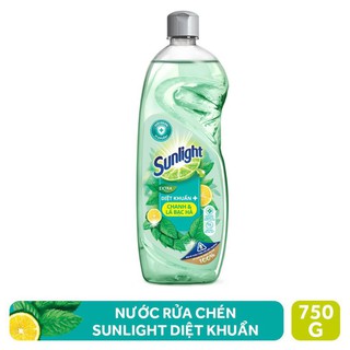 Nước rửa chén Sunlight Diệt Khuẩn chiết xuất Chanh và Lá Bạc hà chai 750g