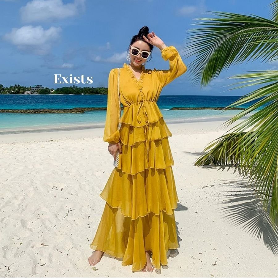 Đầm maxi vàng chanh tầng xòe EXDC29 EXISTS BEAUTY | BigBuy360 - bigbuy360.vn