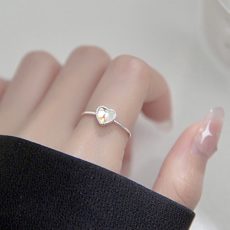 Nhẫn trái tim đá Moonstone nhân tạo, nhẫn bạc nữ đá xanh Blackmeo