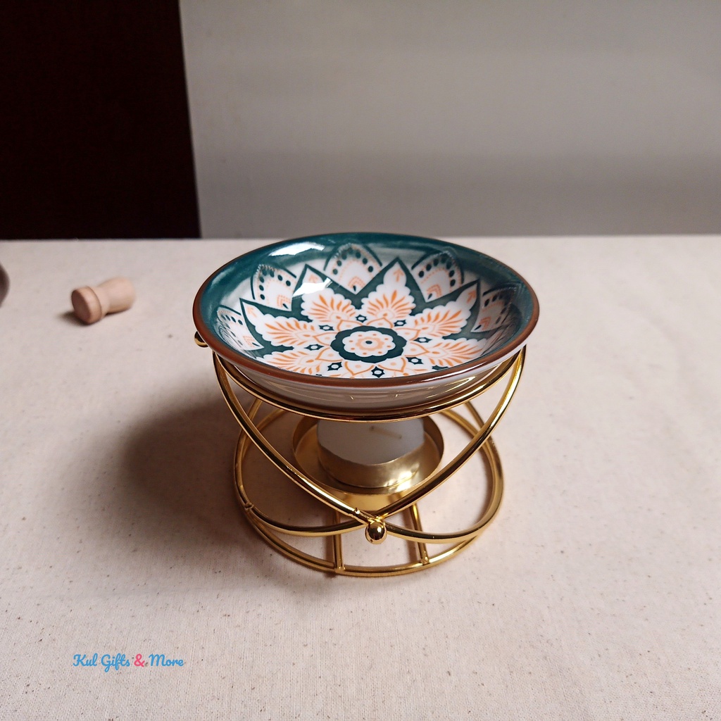 Đèn xông đốt tinh dầu- khung sắt hình tinh cầu mạ vàng- nhiều mẫu đĩa đẹp độc đáo, dung tích 30ml-60ml
