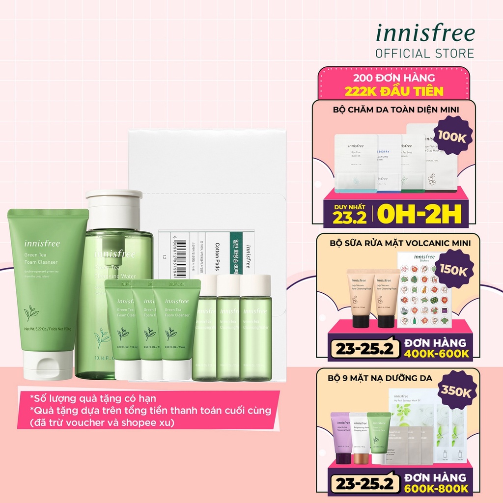 [Mã COSIF03 giảm 10% đơn 400K] Bộ sản phẩm làm sạch da và dưỡng ẩm innisfree Green Tea Cleansing Water Set