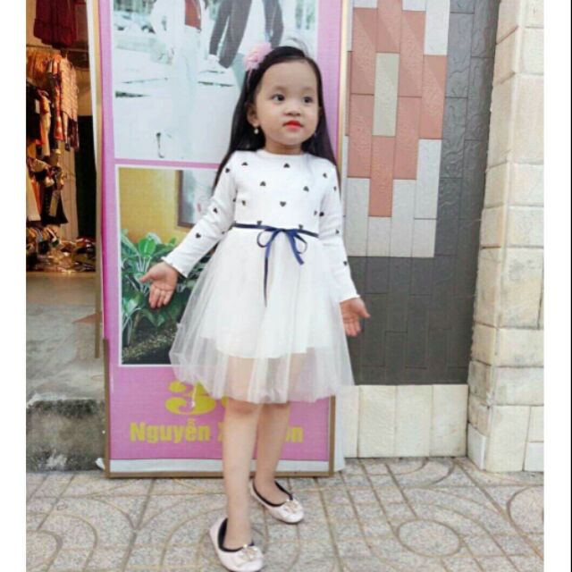Váy len tăm phối voan cho bé gái 6-18kg