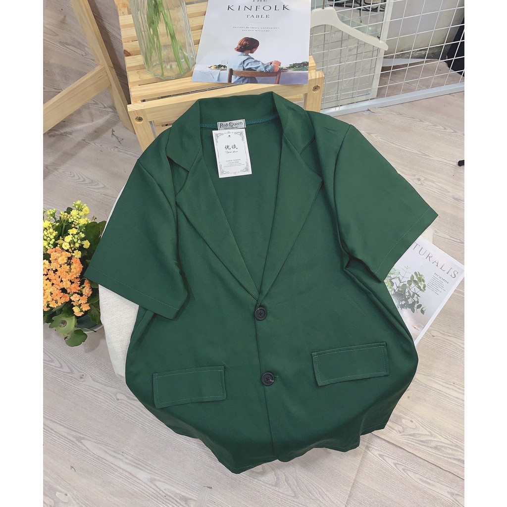 Áo khoác blazer xanh lá hottrend, áo vest dài tay, ngắn tay chất tuyết mưa dày dặn freesize | BigBuy360 - bigbuy360.vn