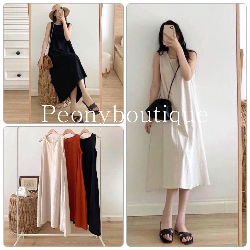 Váy Suông Ba Lỗ Thụng Đỏ PEONYB Nữ [FREESHIP] 🌸 Đầm maxi form rộng mặc đi biển trơn màu ĐEN | BE | ĐỎ Ulzzang 🌸 | BigBuy360 - bigbuy360.vn