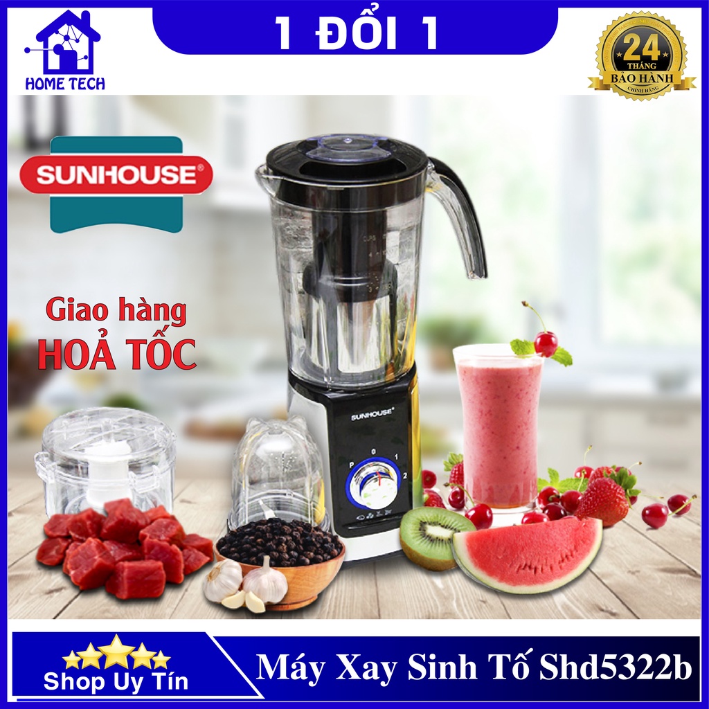 Máy xay sinh tố, Máy xay 3 cối đa năng Sunhouse SHD5322 công suất lớn, 2 tốc độ cực khỏe. Bảo hành toàn quốc