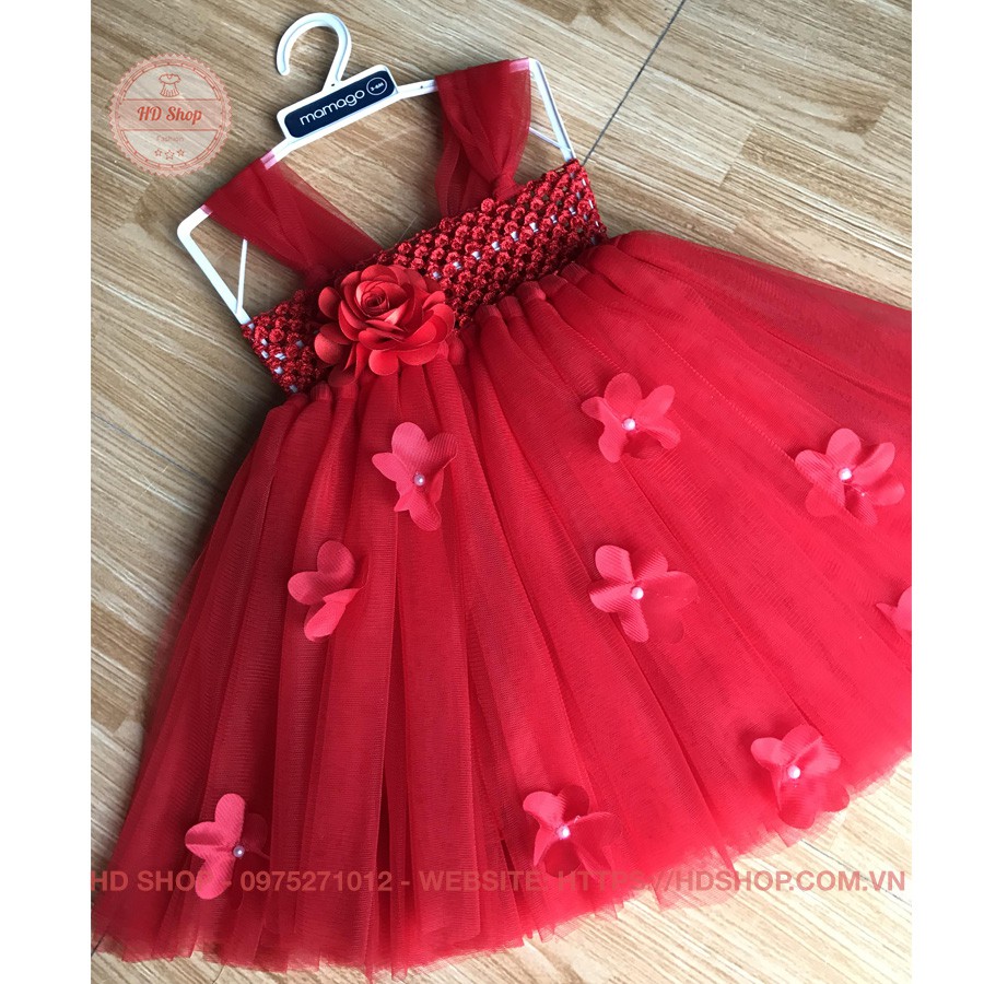 Đầm tutu cho bé ❤️FREESHIP❤️ Đầm tutu đỏ hoa hồng đỏ 1b