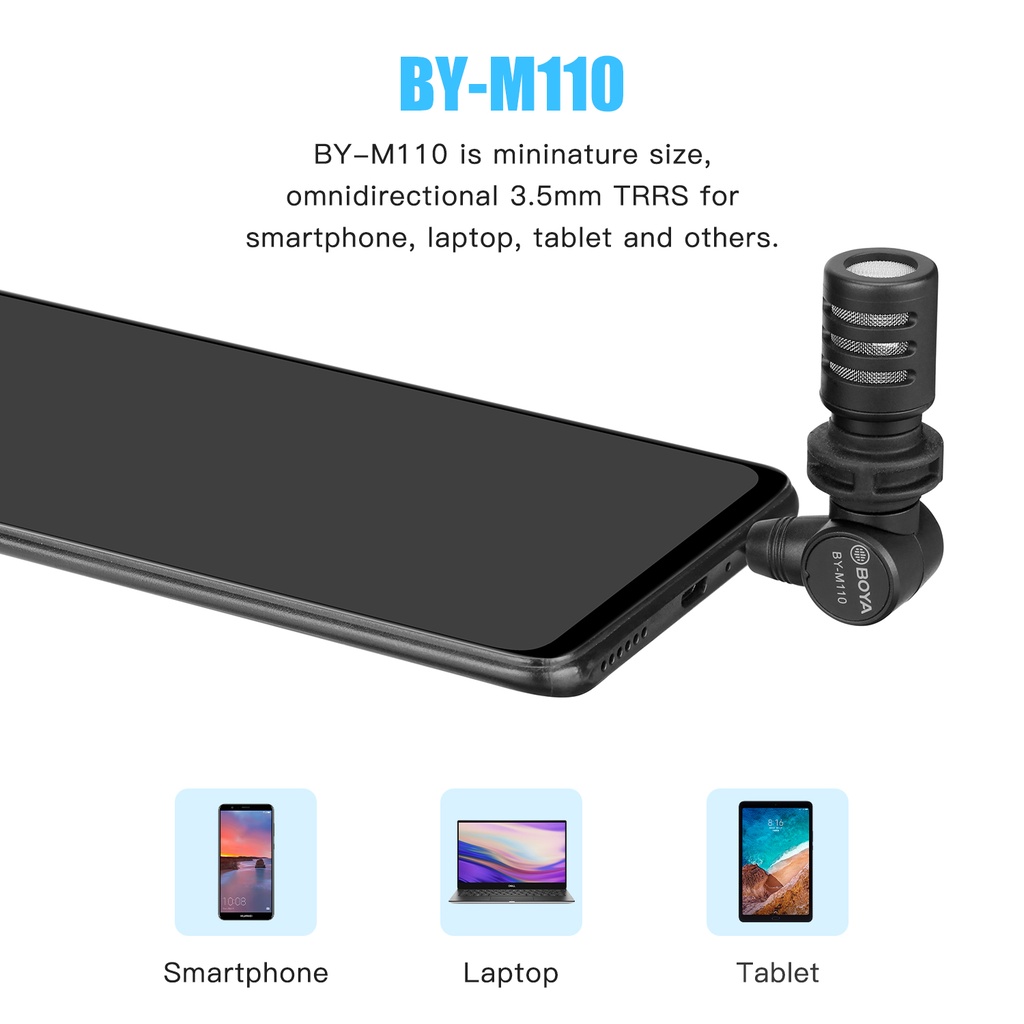 Micro BOYA BY-M110 đa hướng giắc cắm 3.5mm xoay 180 độ mini cho điện thoại thông minh/ máy tính bảng/ laptop