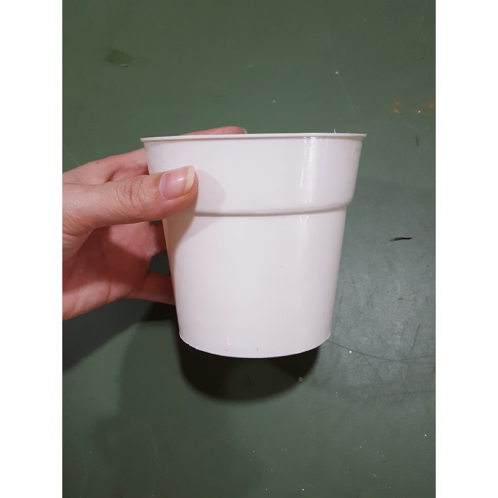 Chậu nhựa cứng 10x9 (cm) trắng ngà (màu kem) !