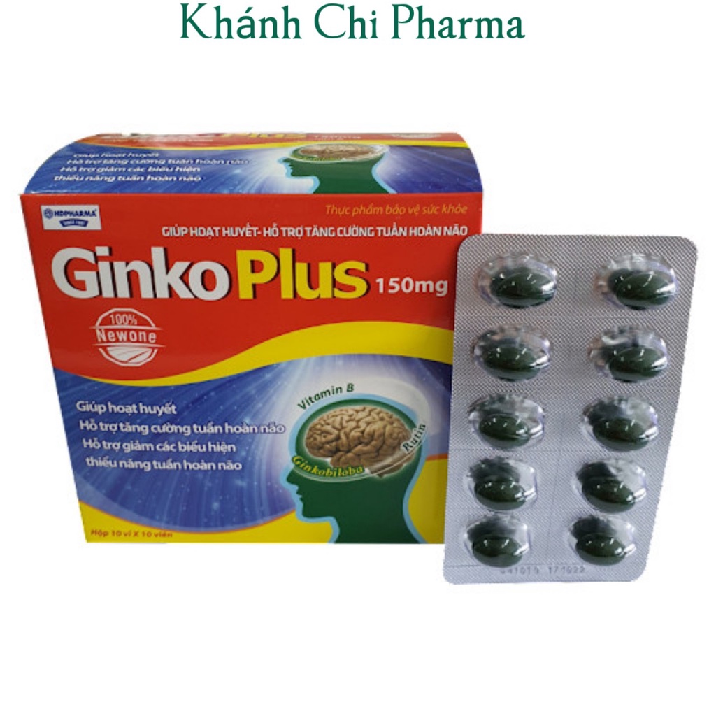 Viên uống bổ não Ginko plus 150mg hộp 100 viên. Hỗ trợ làm giảm nhức đầu, chóng mặt, mất ngủ, suy giảm trí nhớ