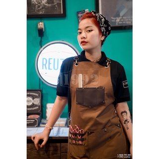 Tạp dề vải phối da đồng phục cao cấp dành cho cắt tóc Barber / Hair salon / Bartender / Baristar / phục vụ