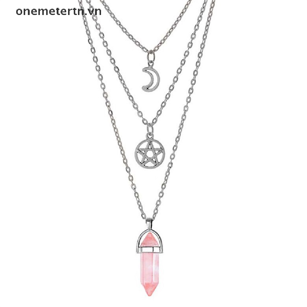 Onemetertn Vòng cổ Mặt Đá Chakra Ngôi Sao Thời Trang Cổ Điển Wicca Witchcraft Goth Satan VN