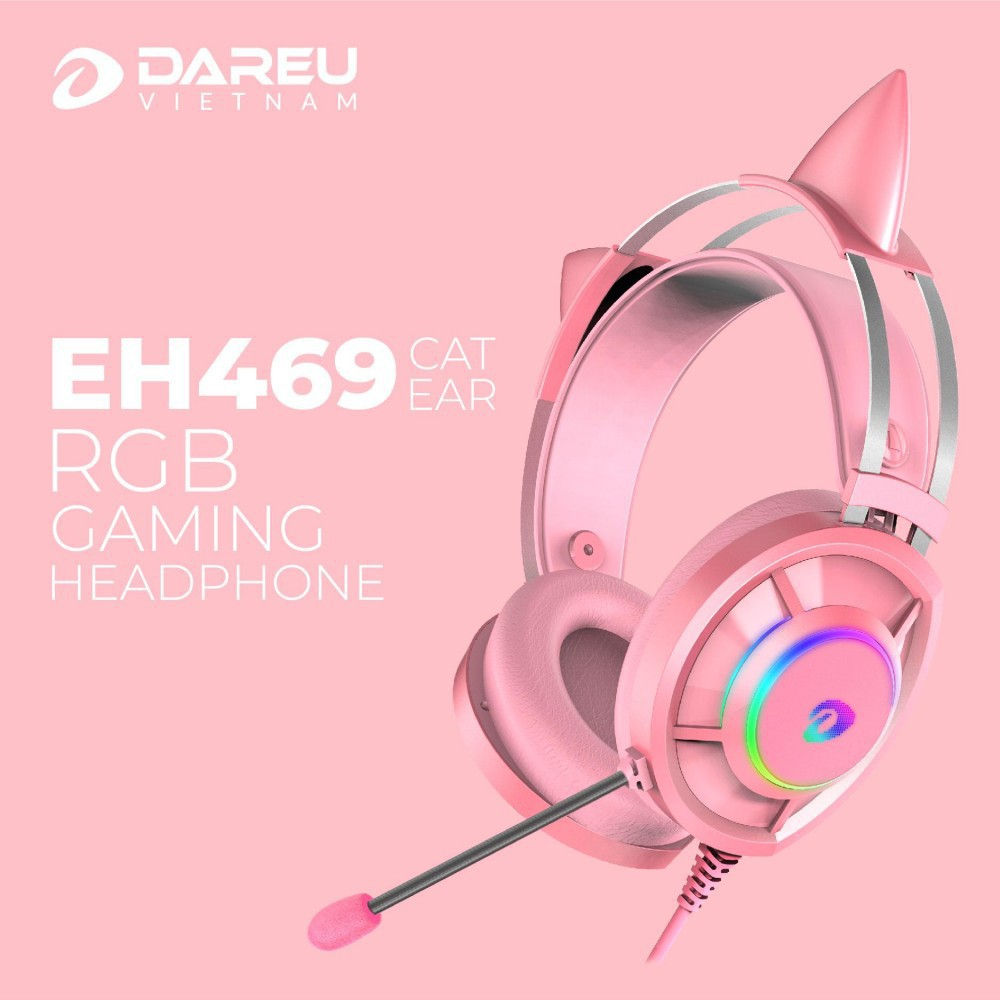 Tai nghe gaming Dareu EH469 QUEEN RGB (Pink) - Kèm tai mèo | BigBuy360 - bigbuy360.vn