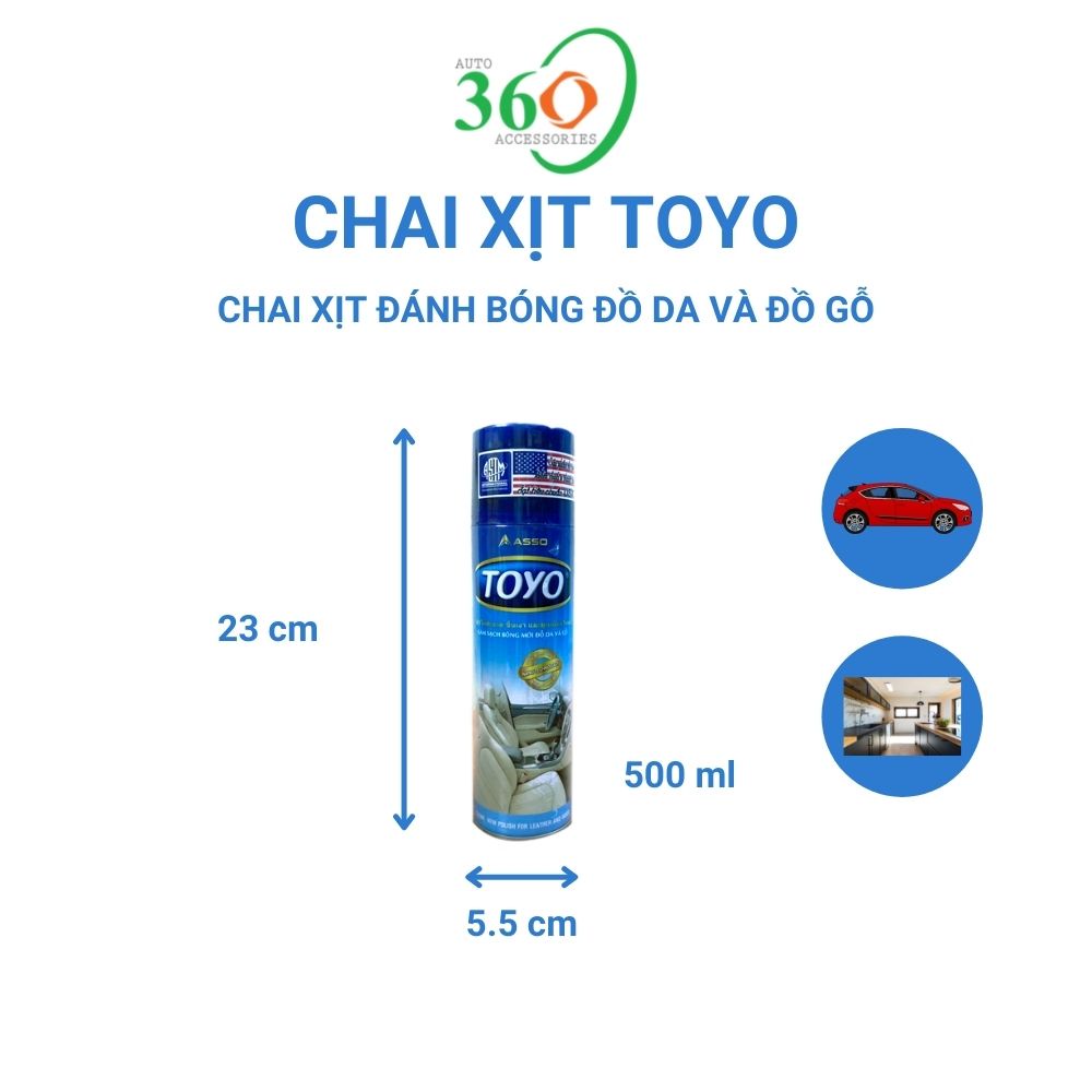 Chai xịt bóng xe ô tô xe máy Toyo, chai xịt đánh bóng đồ da và đồ gỗ 500ml, công nghệ nano chống bụi