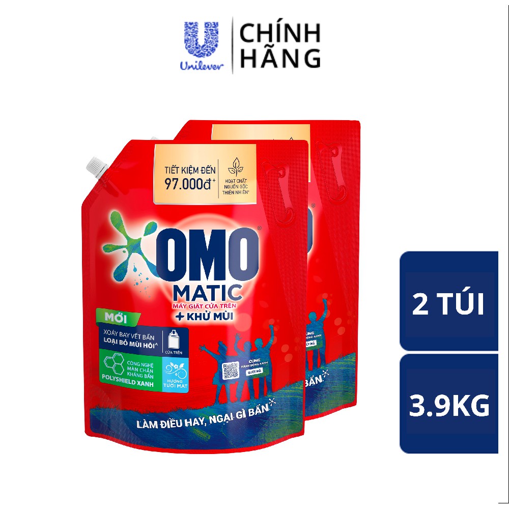 Hot Combo 2 Túi Nước giặt OMO Matic chuyên dụng Cửa Trên 3.6kg/túi hot
