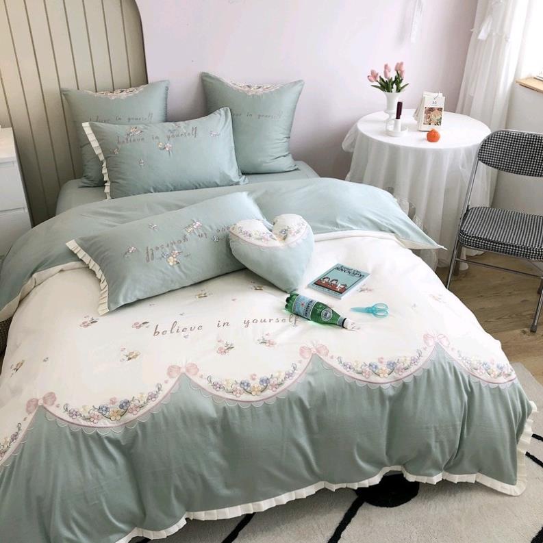 Bộ Chăn Ga Gối Lụa Thêu 100s Combo 7 Món Sang Trọng Phong Cách Châu Âu