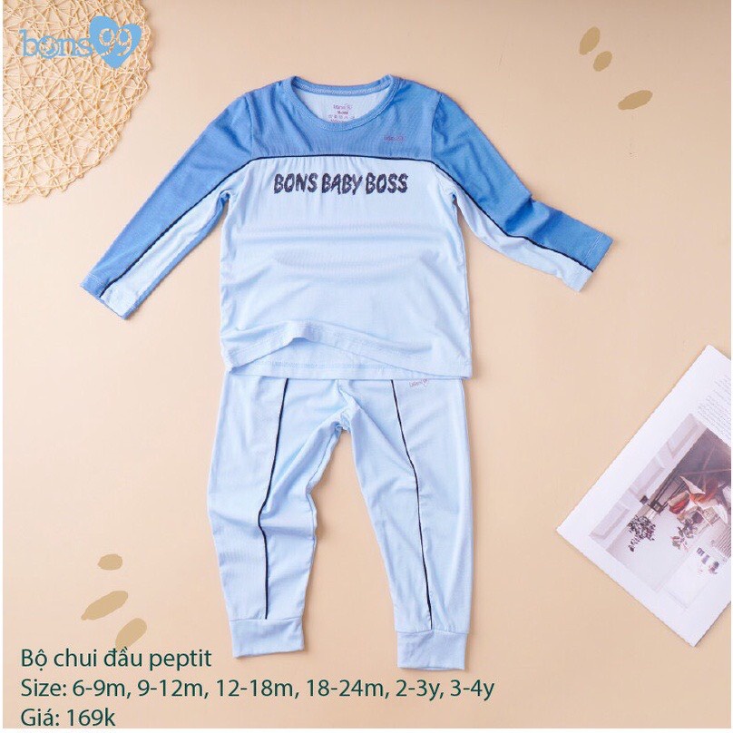 Bộ quần áo dài tay bổ trụ/chui đầu chất petit Bons99 cho bé