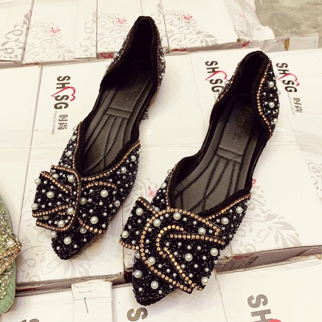 Giày búp bê nữ nơ ngọc đá Mũi Nhọn điệu đà sang chảnh | BigBuy360 - bigbuy360.vn