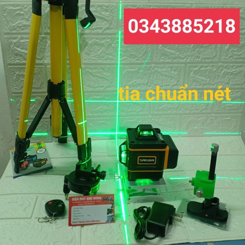 Máy cân mực 16 tia xanh 3D SAKURA-máy bắn cốt laser hàng đẹp- tia nét chuẩn kèm chân 1m2 và giá treo tường