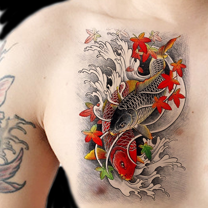 Hình xăm tạm thời cá chép hóa rồng sắc nét như xăm thật lên hình nhanh không gây kích ứng da