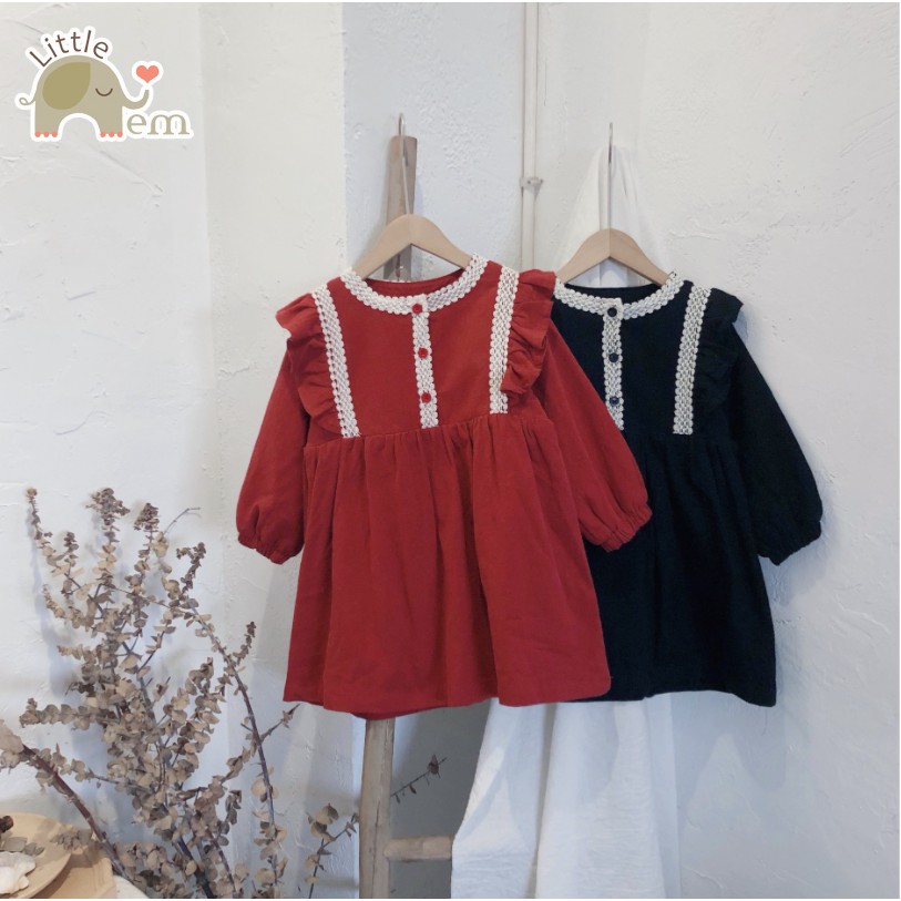 Váy đỏ lót lông cừu cho bé gái kiểu dáng Hàn Quốc