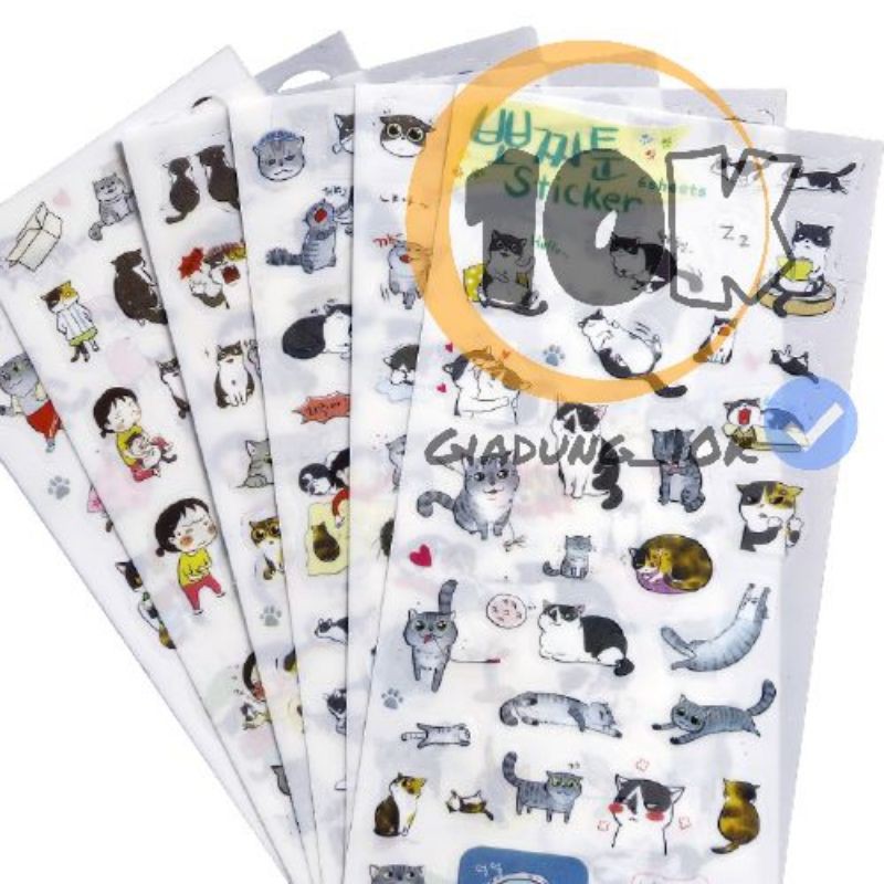 (Bộ 6 tờ) Sticker Dán Hình Mèo Siêu Cute 9*18cm Dùng Dán Trang Trí Sổ Sách Điện Thoại