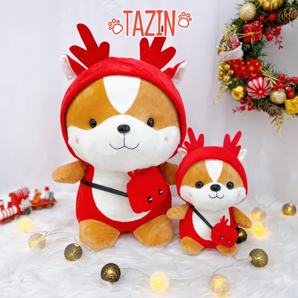 Gấu bông chó shiba cosplay giáng sinh noel, chó bông shiba cosplay noel 25cm cao cấp TAZIN