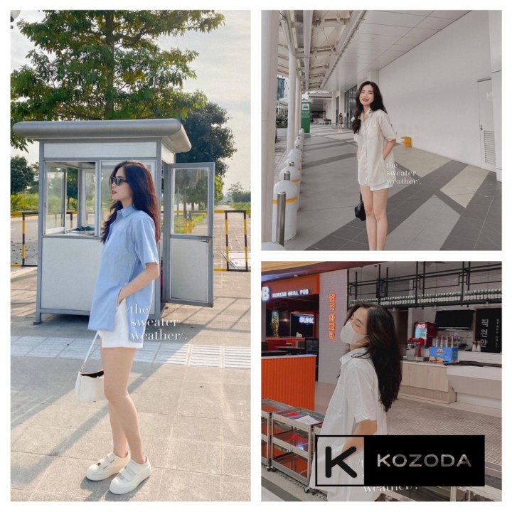 Áo sơ mi nữ form rộng xẻ tà vạt cúc Kiểu Màu Trắng be xanh đẹp ngắn tay ulzzang vintage hàn quốc cao cấp kozoda SM39 - H
