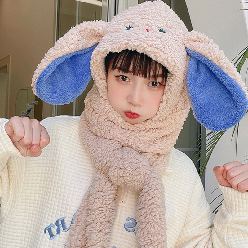 Set Mũ Khăn Choàng Cổ Tai Thỏ Kèm Găng Tay Giữ Ấm Mùa Đông