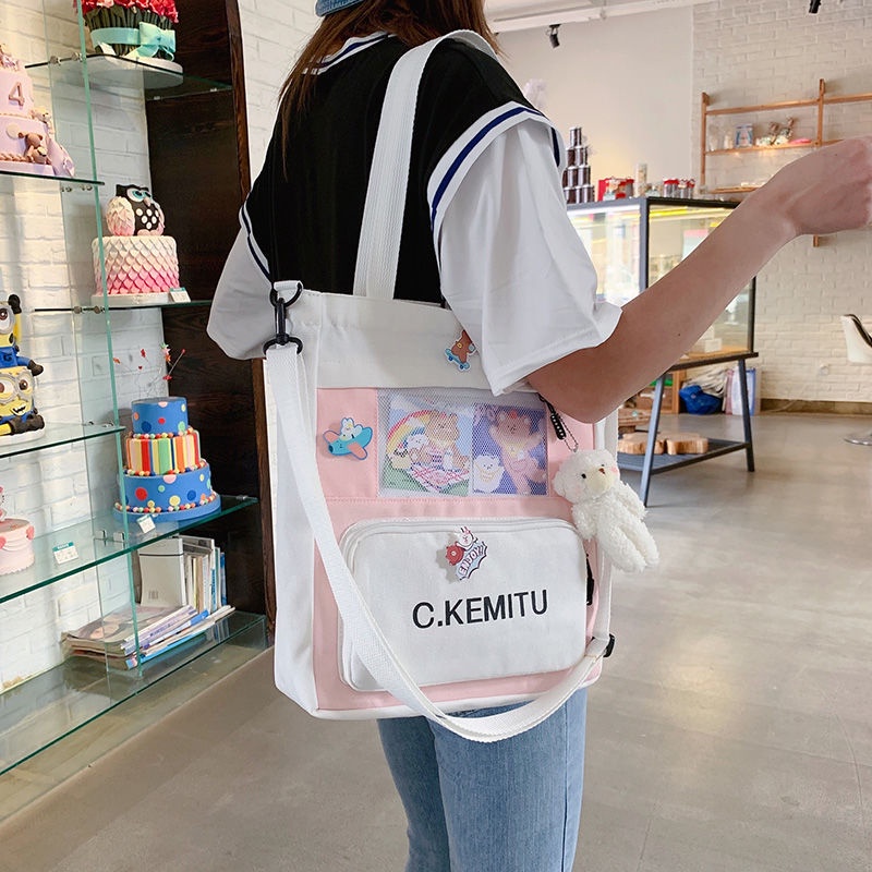 Túi Canvas Đeo Chéo Cỡ Lớn Thời Trang Cho Nữ Sinh