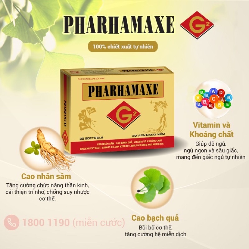 ✅ Viên bổ não Pharhamaxe G2- Tăng tuần hoàn não, hoạt huyết, dưỡng não, giảm đau đầu, mất ngủ - Hộp 30 viên