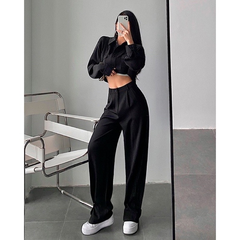 Quần ống rộng Ali Pant cúc bấm, cạp cao, vải dày dặn - Uni By Heart