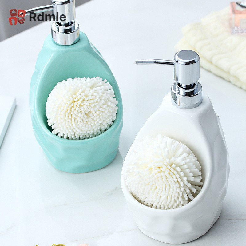 Bình phun xà phòng bằng sứ có ngăn đựng bông tắm tiện dụng