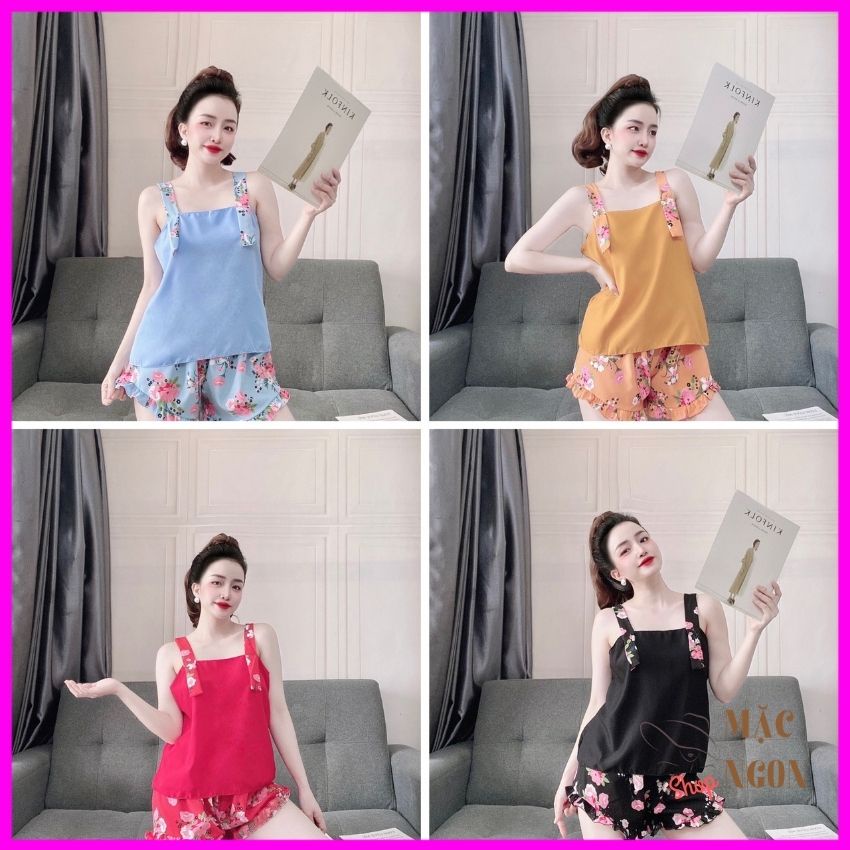 BỘ ĐỒ NGỦ NỮ HAI DÂY HỌA TIẾT HOA VẢI LỤA ĐẸP, ĐỒ BỘ NGỦ NỮ MẶC Ở NHÀ