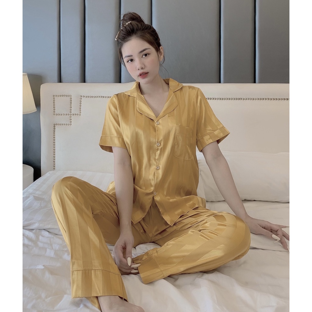 Đồ bộ nữ pijama mặc nhà lụa ngủ chất liệu gấm tơ tay ngắn quần dài JUSOKA