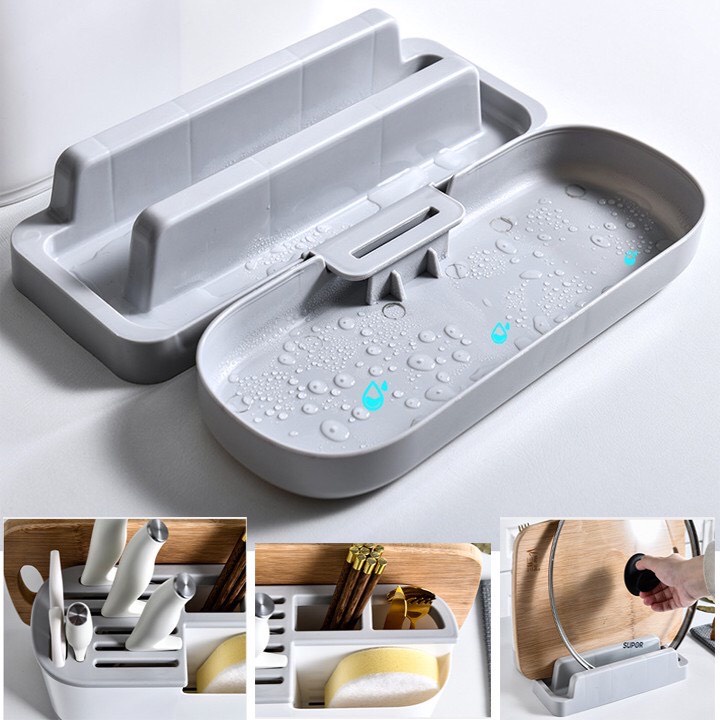 Khay kệ ống đựng đũa muỗng cắm dao kết hợp giá để úp thớt nắp vung để đồ nhà bếp ĐA NĂNG