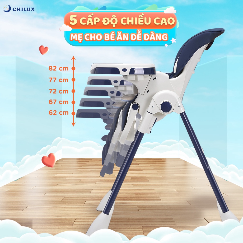 [Mã MKBCHI5 giảm 10% đơn 600K] Ghế ăn dặm đa năng cao cấp Chilux Grow V - Có thể gấp gọn - Nâng hạ độ cao dễ dàng