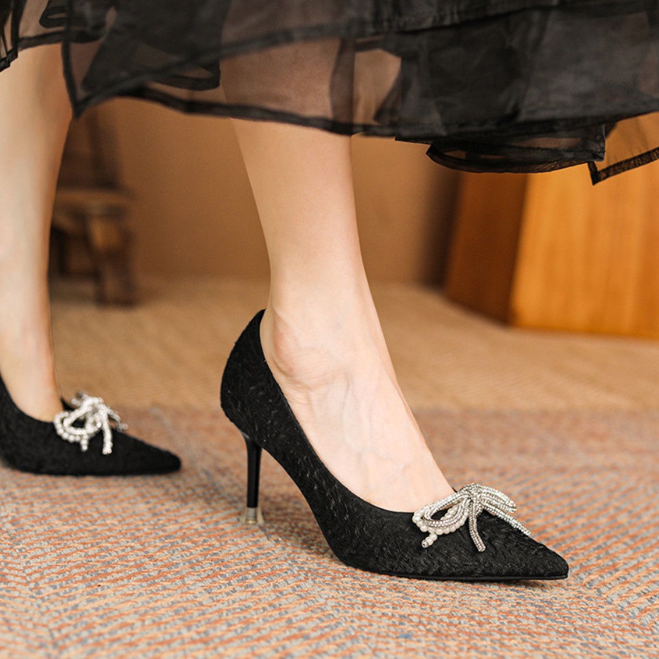 Giày Nữ Cao Cấp , Giày Cao Gót Nữ Mũi Nhọn, Đế Nhọn Cao 6P, Lụa Bọc Satin Cao Cấp, Kiểu Dáng Trẻ trung, Thoải mái-DA770